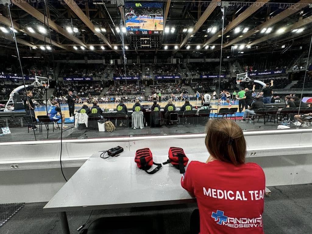 Medical team at basketball arena